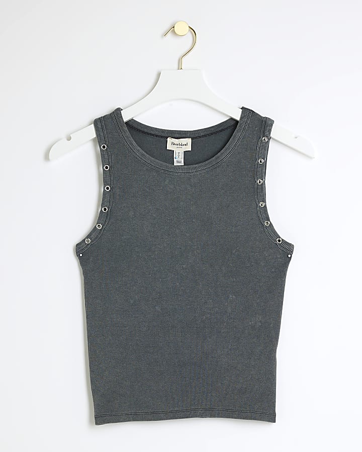 Grey ribbed eyelet tank top