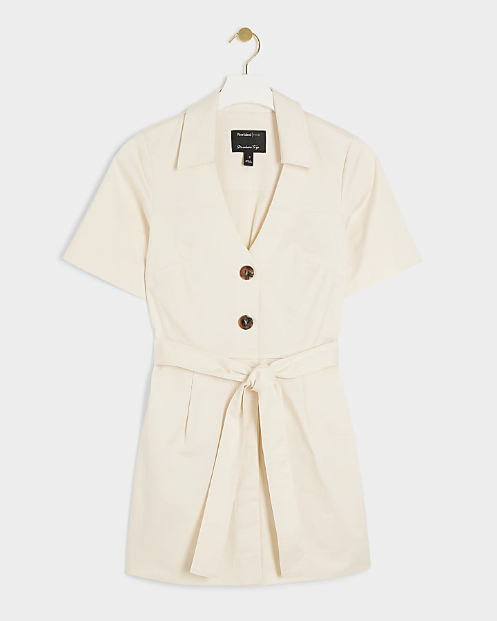 Beige belted skort playsuit