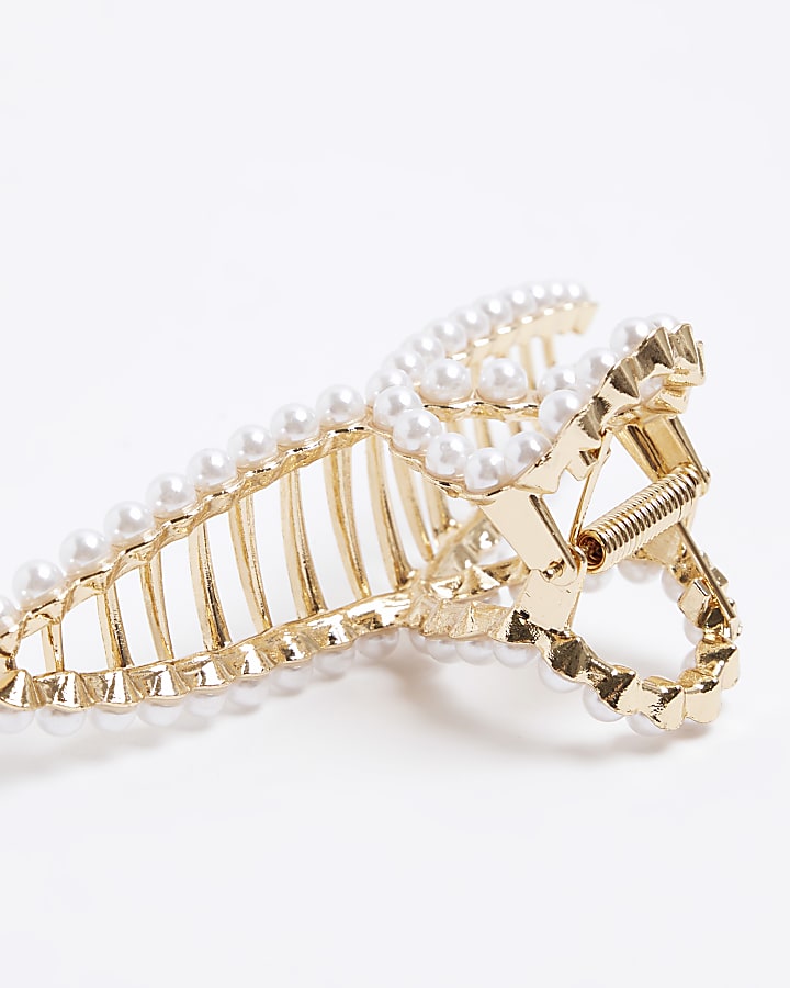 Gold pearl detail hair claw clip