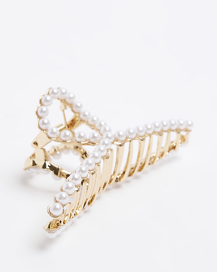 Gold pearl detail hair claw clip