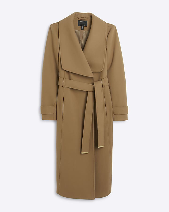 Brown belted wrap coat