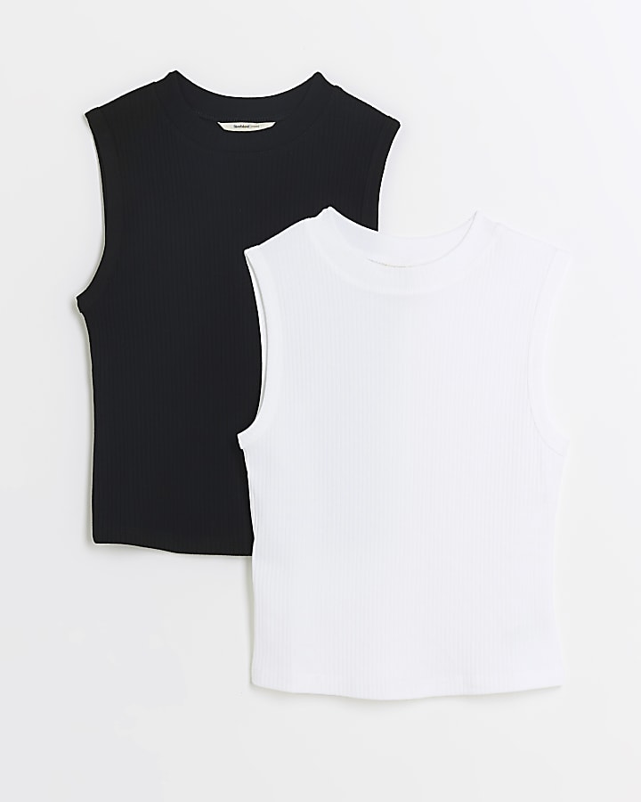 White ribbed tank top multipack