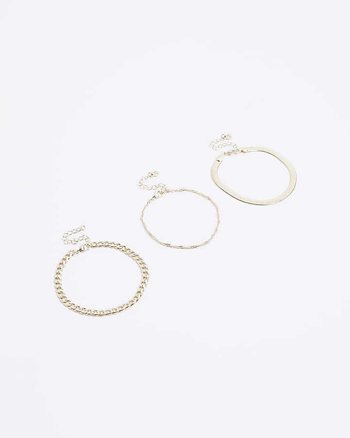 Gold colour chain 3 anklet multipack