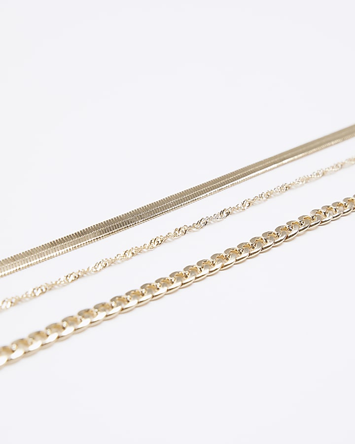 Gold colour chain 3 anklet multipack