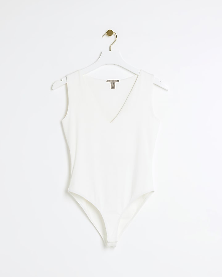 Cream V Neck Bodysuit