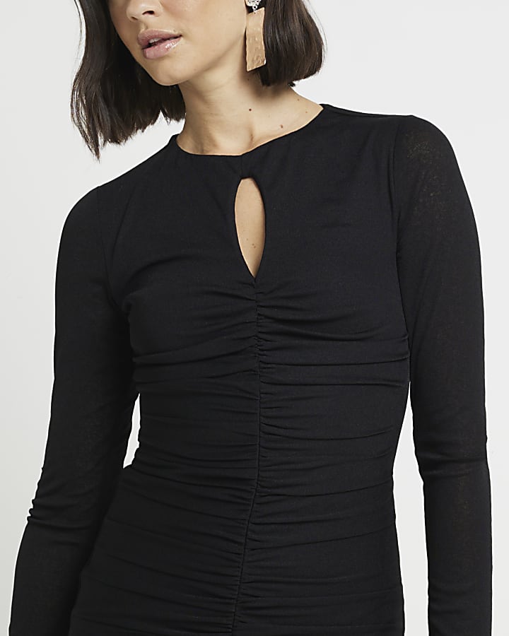 Black ruched cut out mini dress