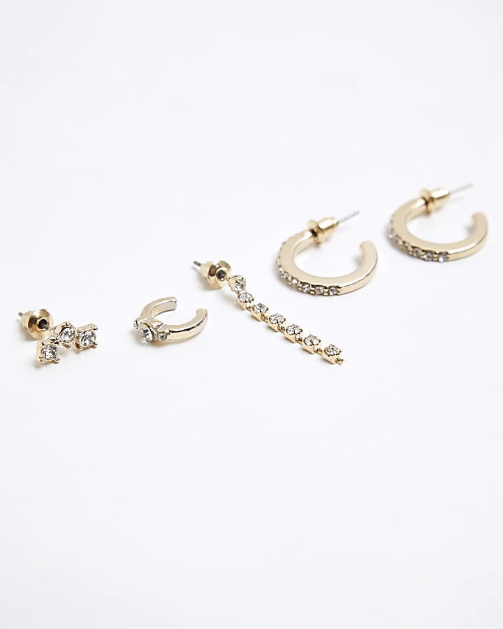 Gold colour diamantine earrings multipack