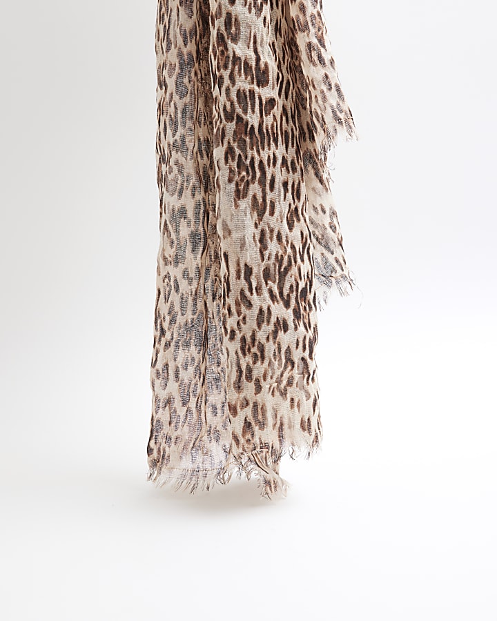 Brown leopard print lightweight scarf