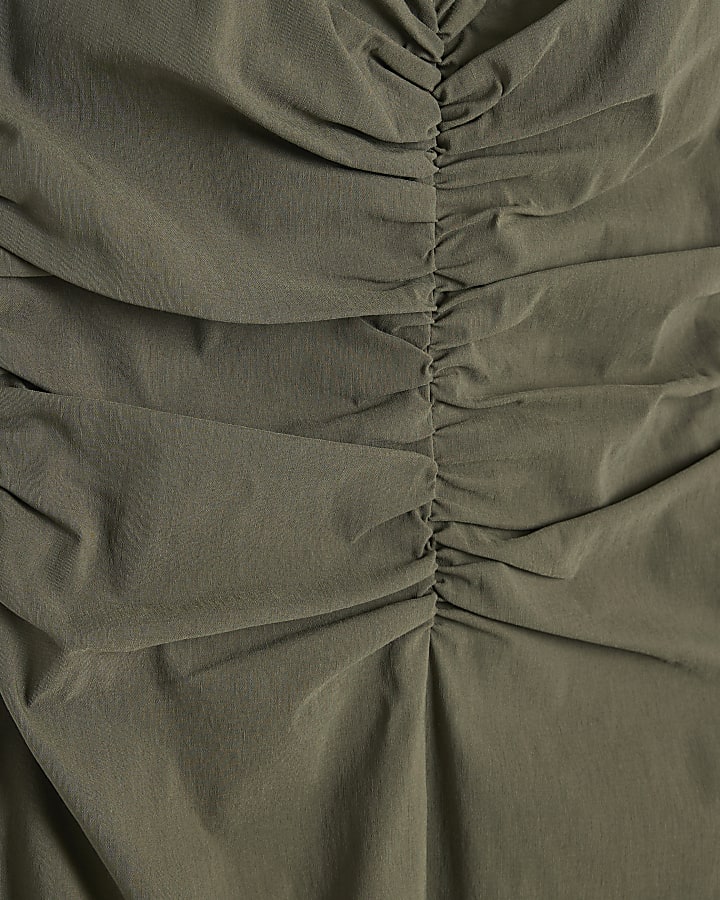 Khaki ruched detail midi dress