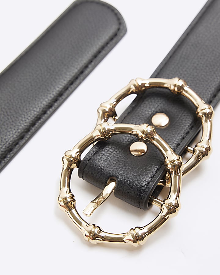 Black bamboo texture buckle belt