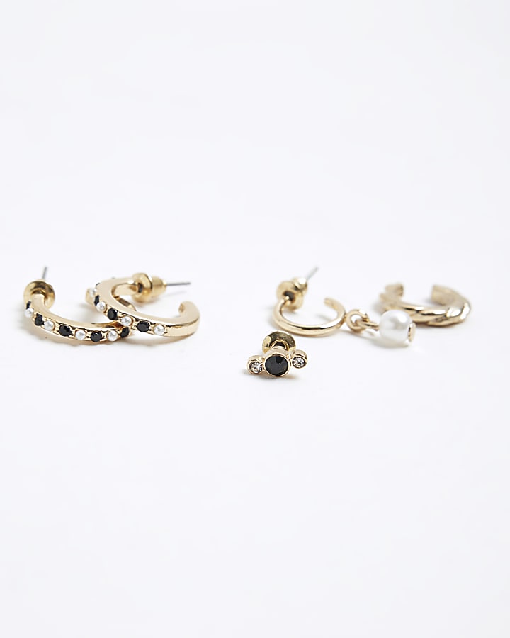 Gold colour pearl earrings multipack
