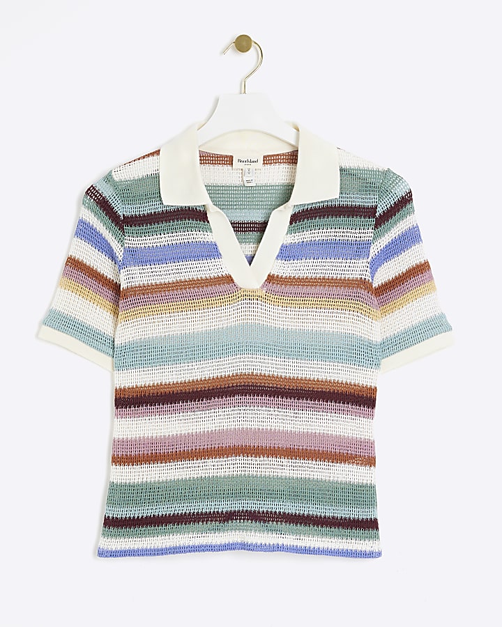 Multi colour fitted stripe polo t-shirt