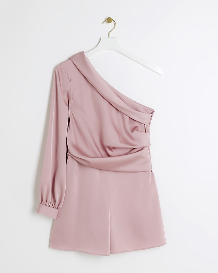 Pink one shoulder asymmetric playsuit