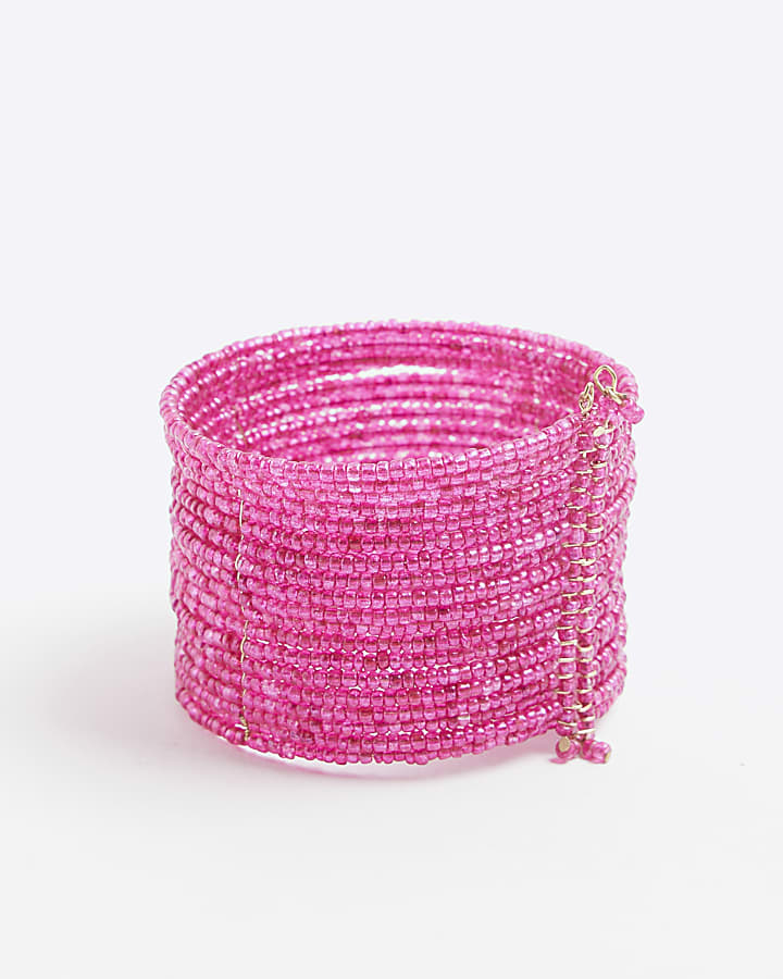 Pink Beaded Cuff Bracelet