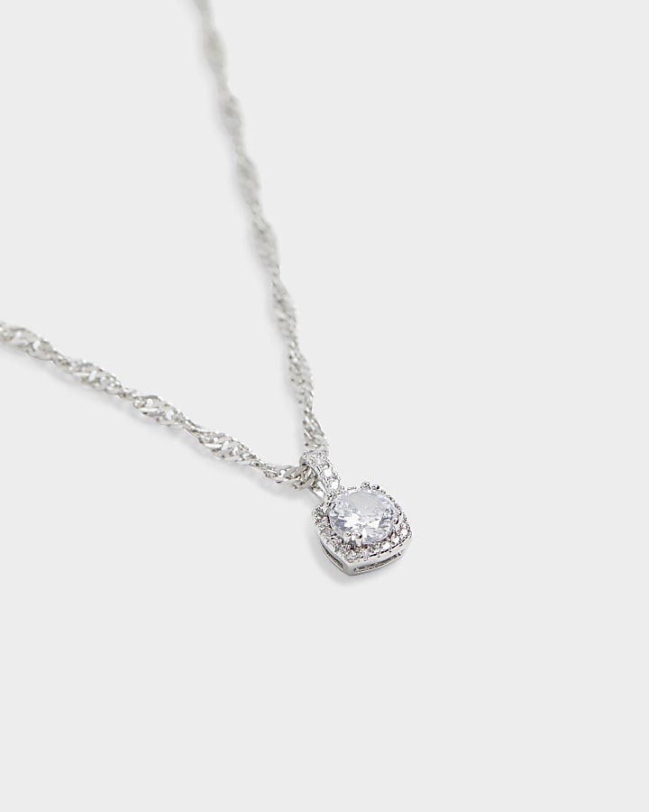 Silver Square Cubic Zirconia Necklace