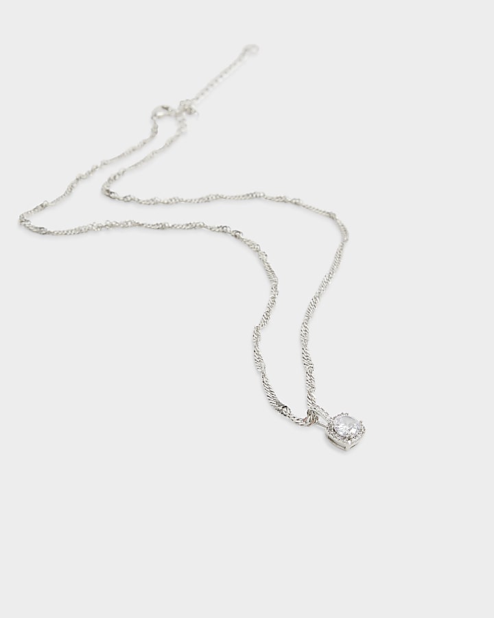 Silver Square Cubic Zirconia Necklace