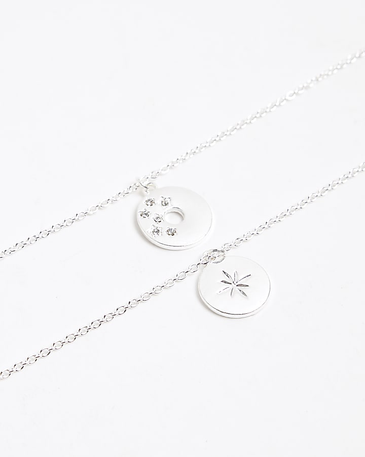 Silver Disc Pendant Multirow Necklace