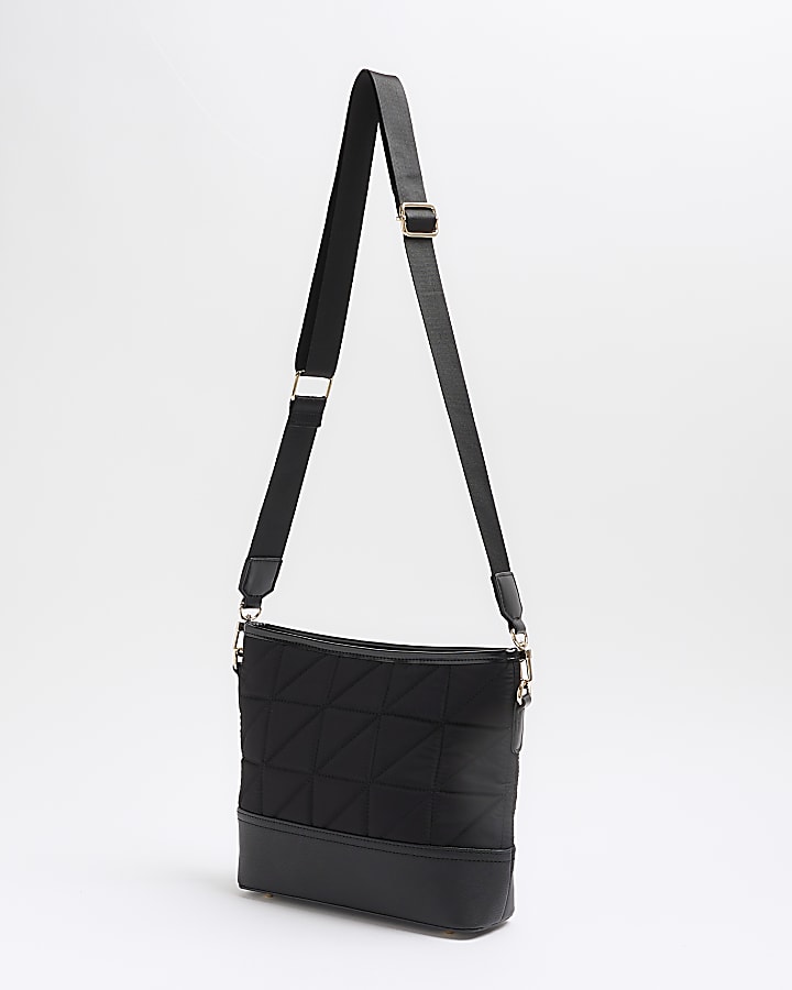 Black quilted zip pocket cross body bag