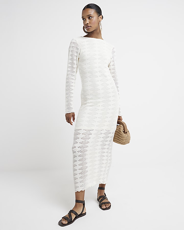 Cream Crochet Bodycon Maxi Dress