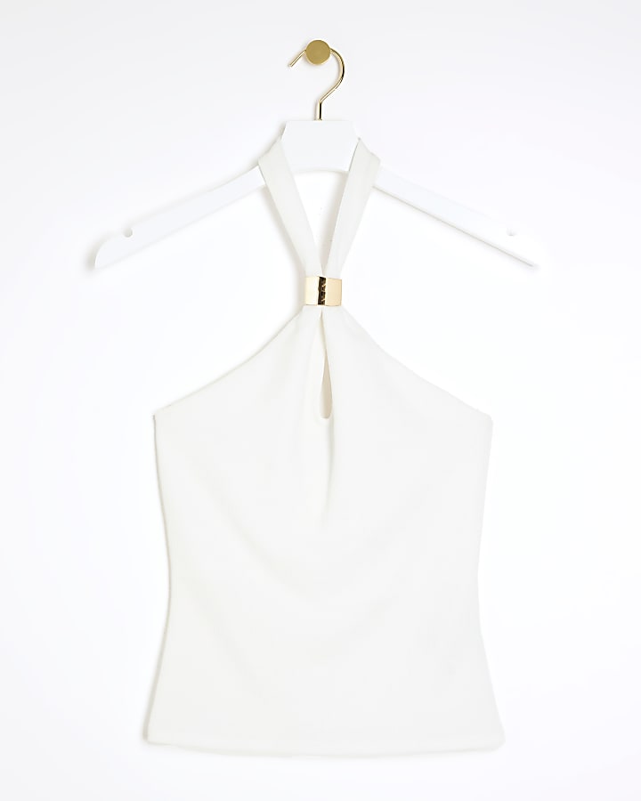 Cream hardware halter neck top