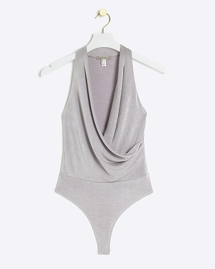 Silver drape wrap bodysuit