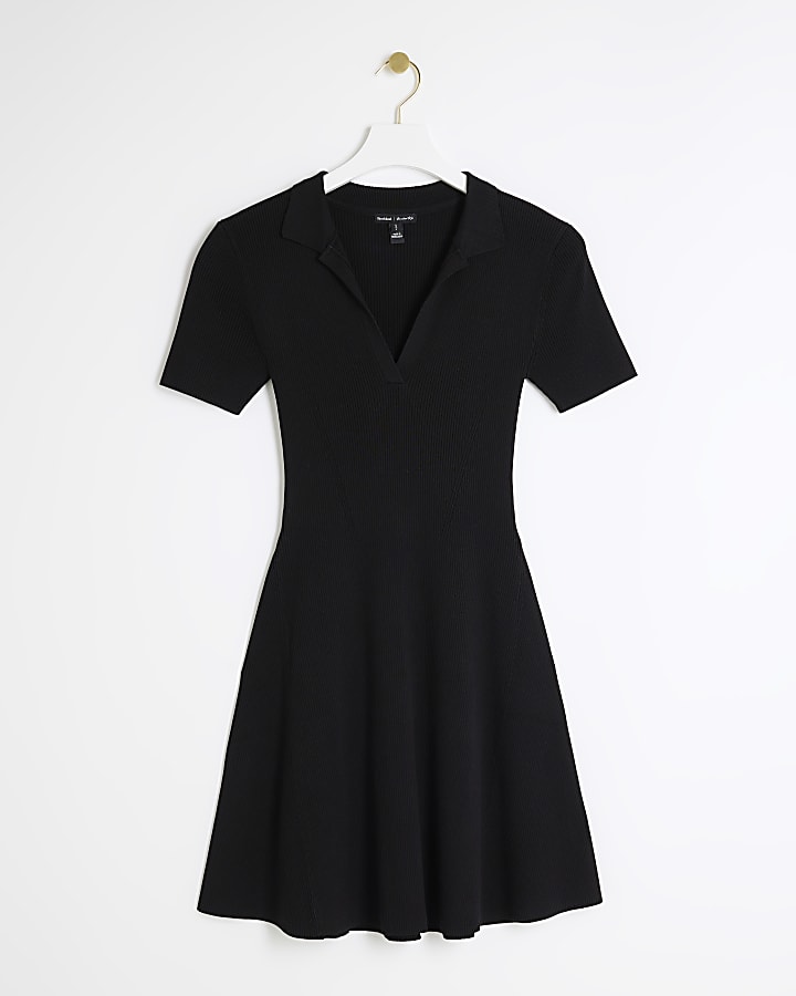 Black ribbed polo t-shirt mini dress