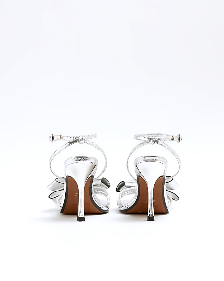 Silver Origami Bow Heeled Sandals