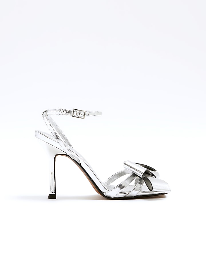 Silver Origami Bow Heeled Sandals