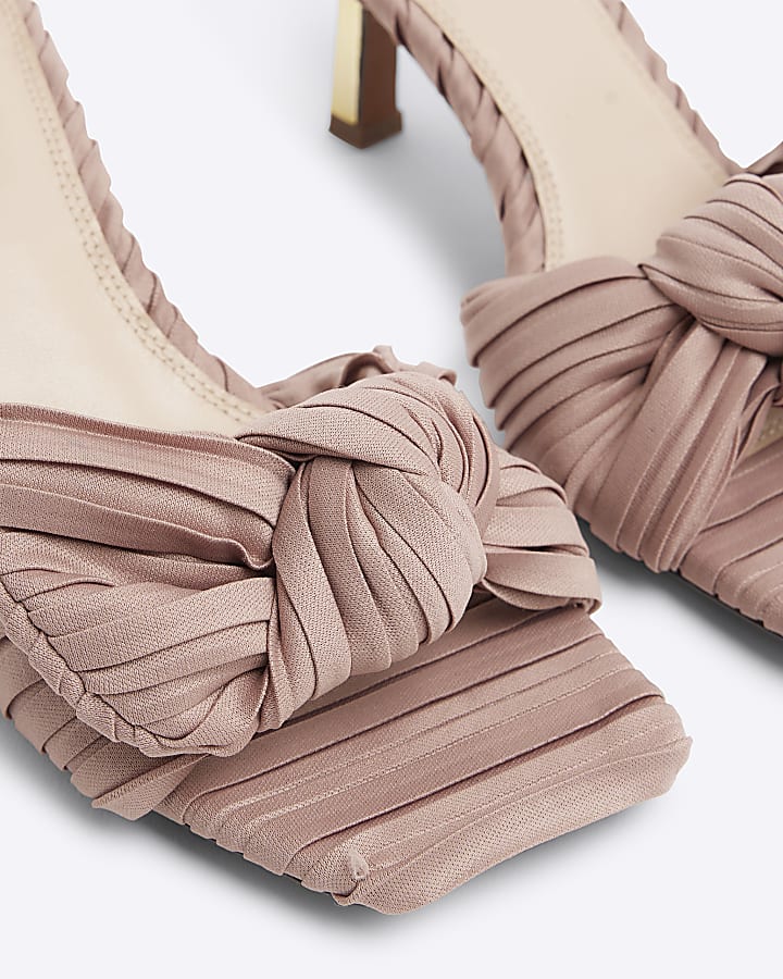 Pink ruched bow mule heeled sandals