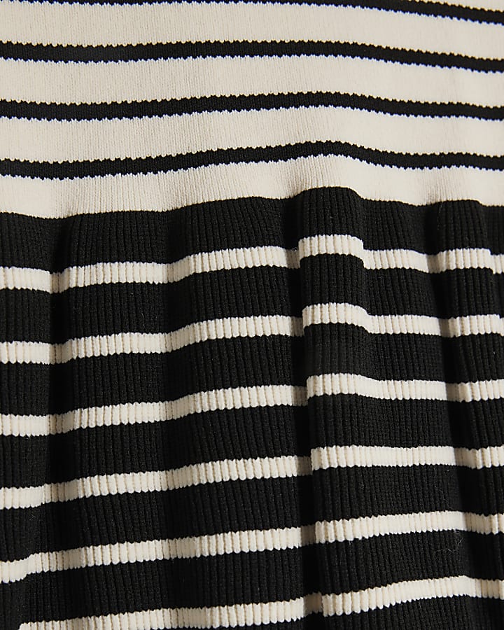 Black Knit Stripe Peplum T-Shirt