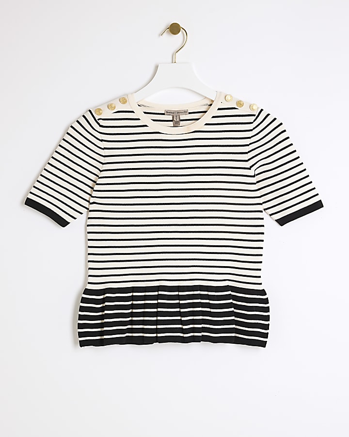 Black Knit Stripe Peplum T-Shirt