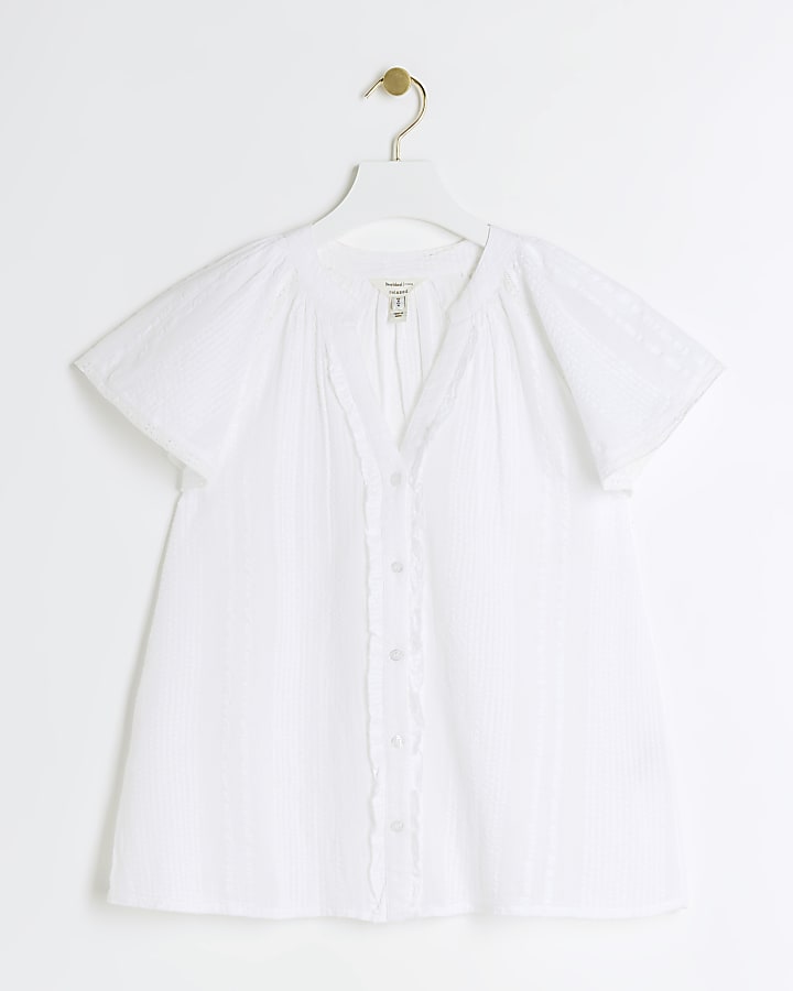 White frill V-neck blouse