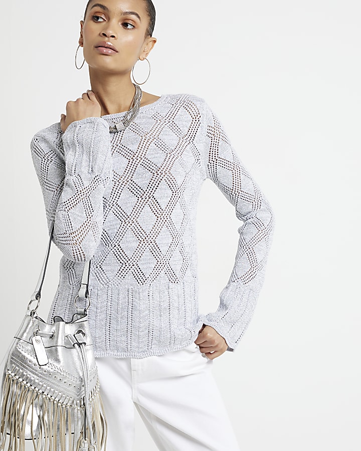 River island white crochet top on sale