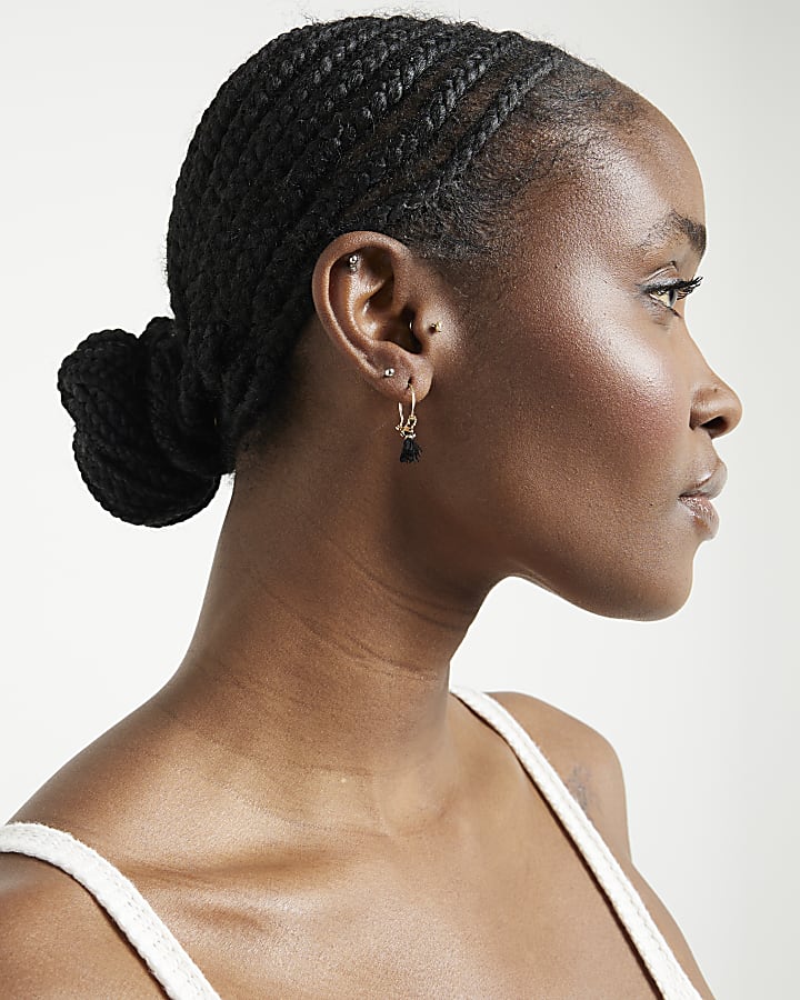 Gold colour stone hoop earrings multipack