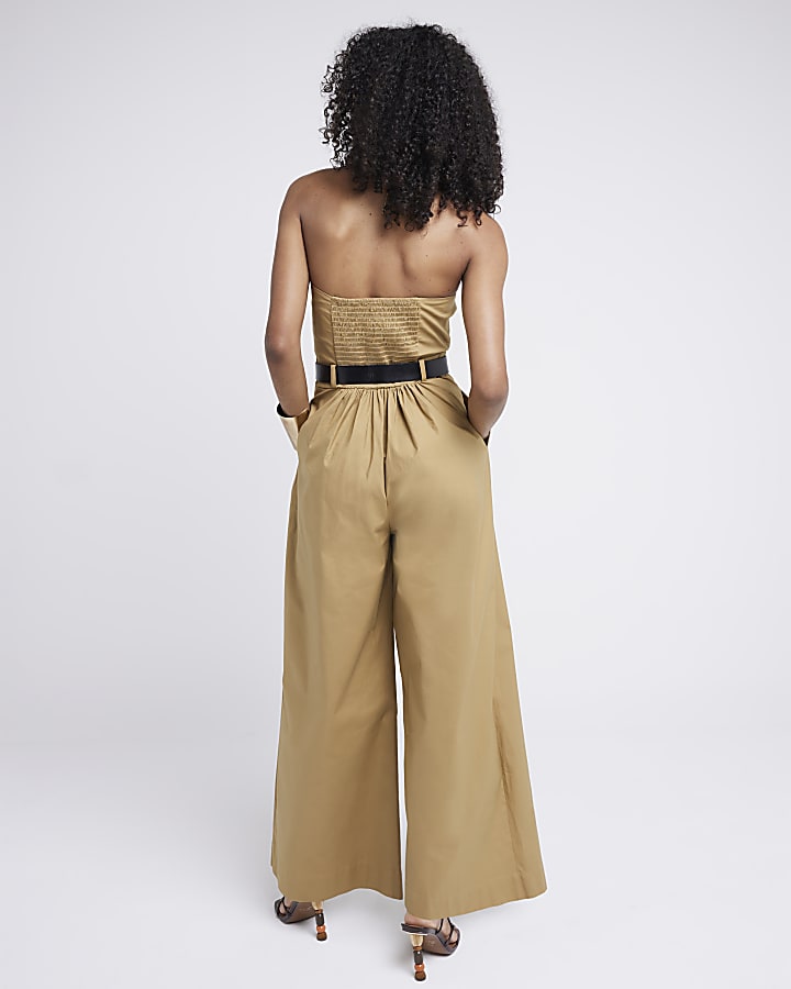 Beige belted bandeau jumpsuit