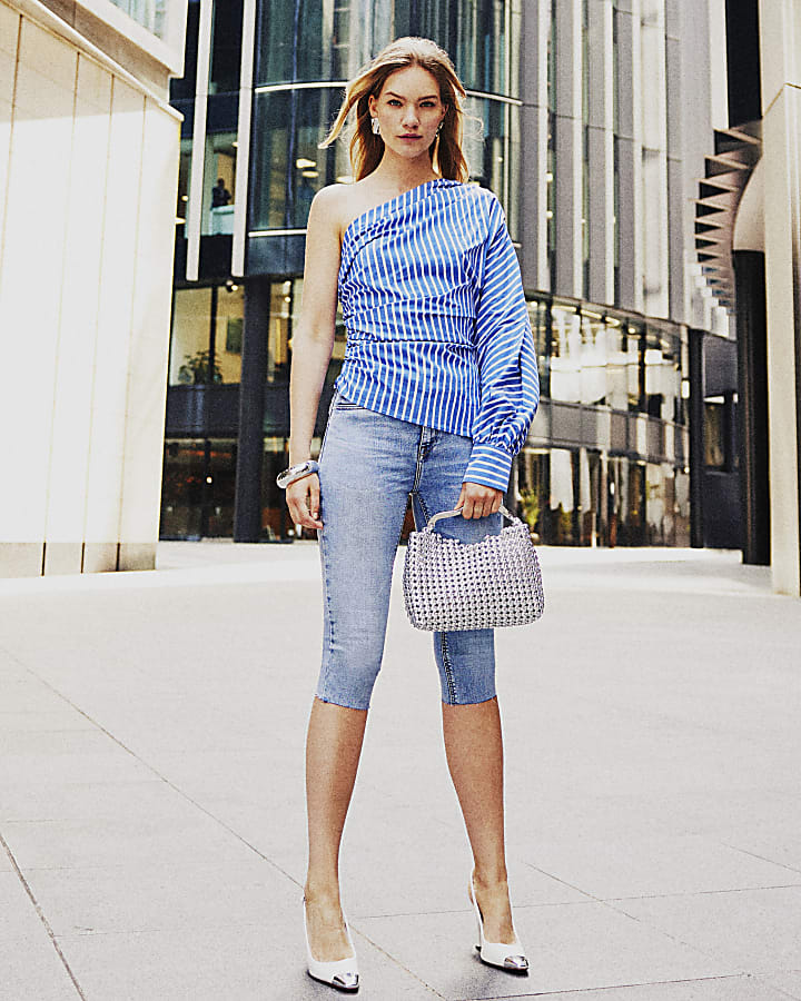 Blue striped sale 1 shoulder top