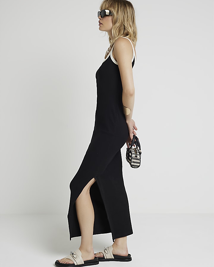 Black ribbed bodycon maxi dress