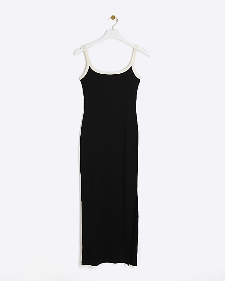 Black ribbed bodycon maxi dress