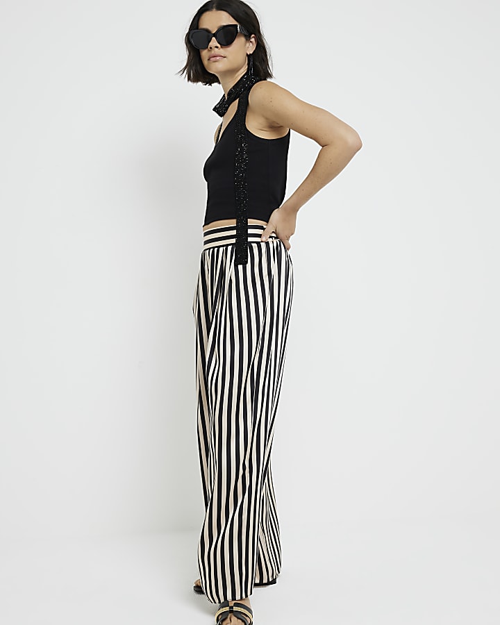 Beige stripe wide leg trousers