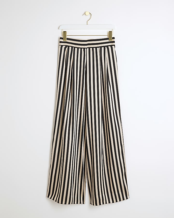 Beige stripe wide leg trousers