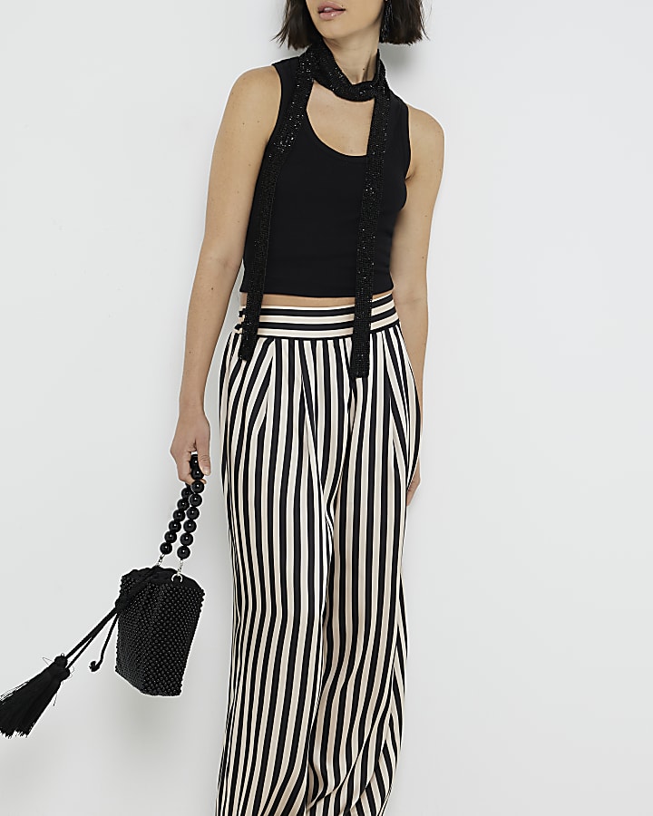 Beige stripe wide leg trousers