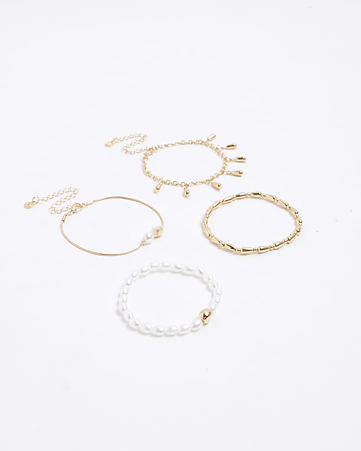 Gold colour pearl bracelet multipack