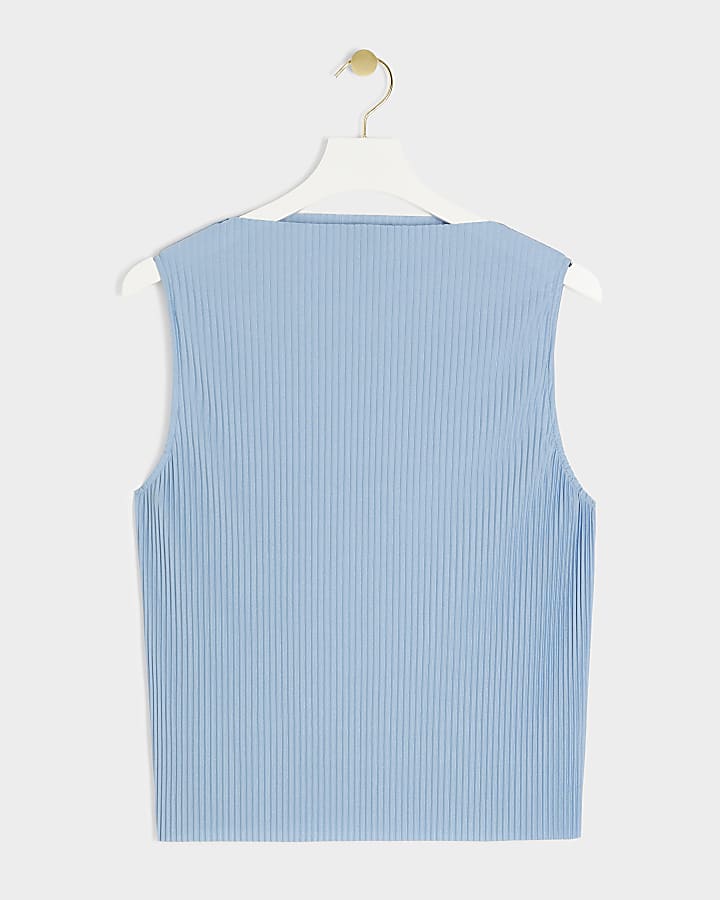 Blue plisse vest top