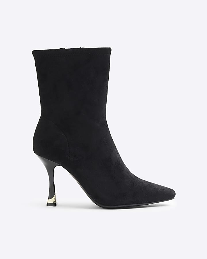 Black Faux Suede Heeled Sock Boots