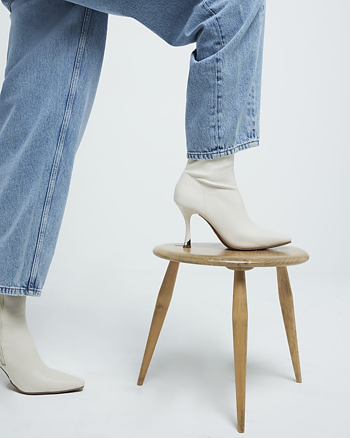 Cream Heeled Sock Boots