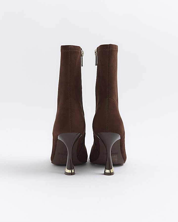 Brown Suedette Heeled Sock Boots