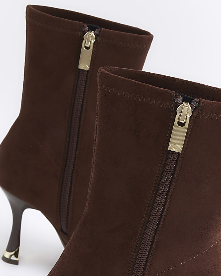 Brown Faux Suede Heeled Sock Boots