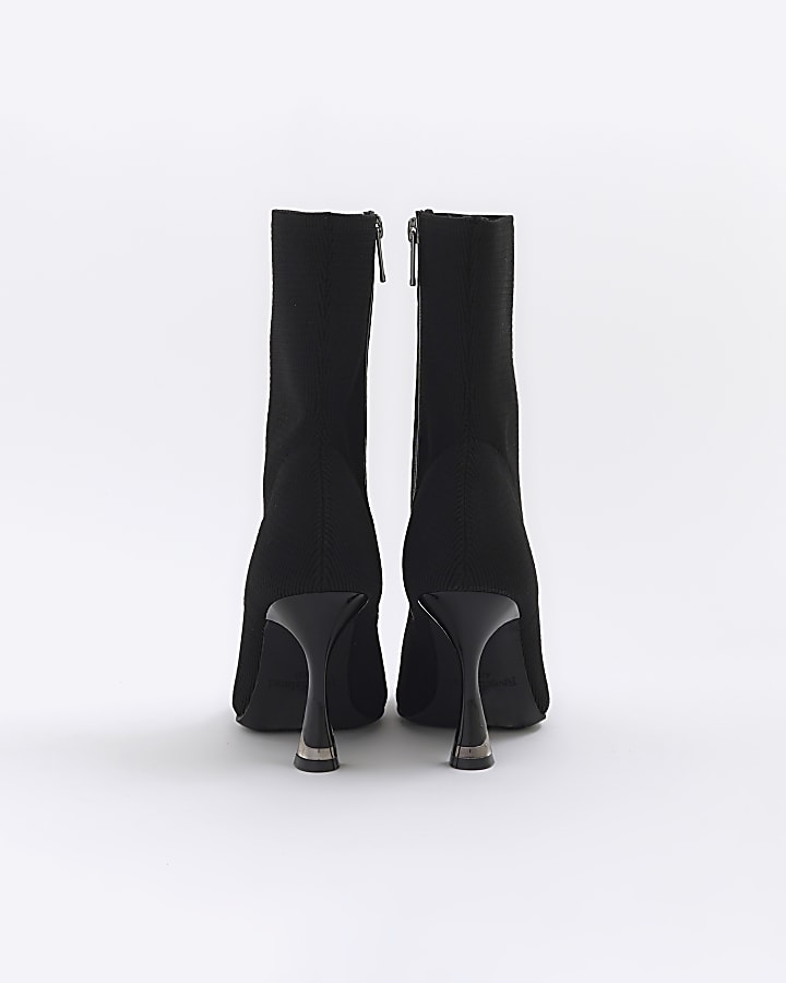 Black Knit Heeled Sock Boots