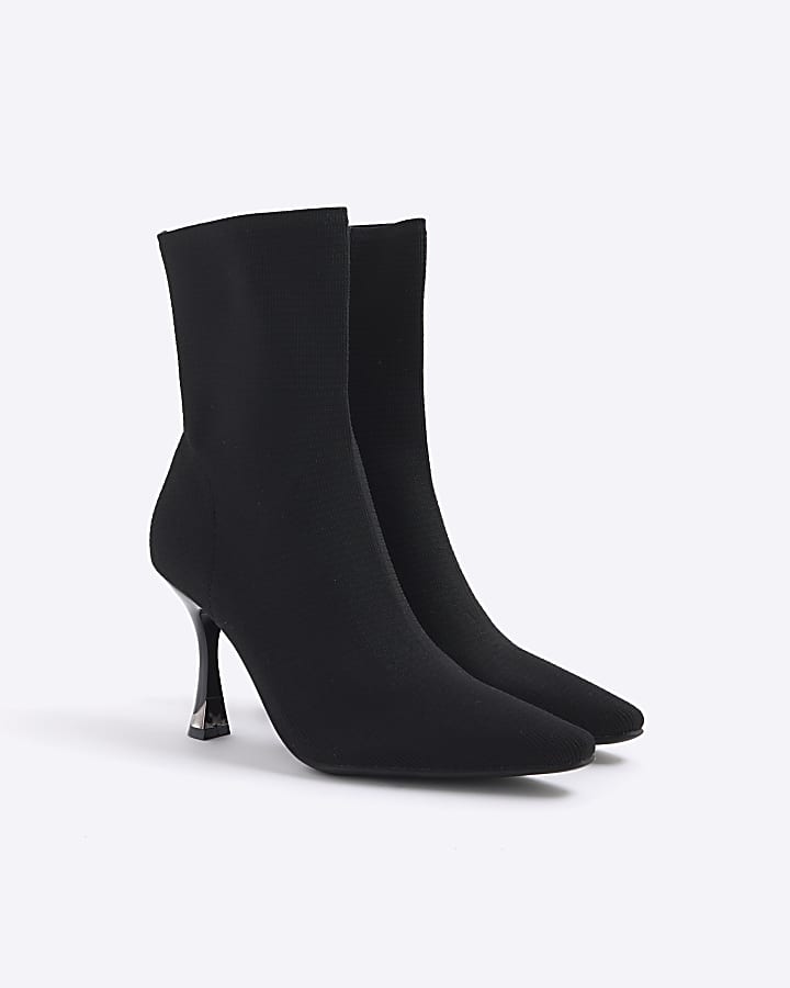 Black Knit Heeled Sock Boots