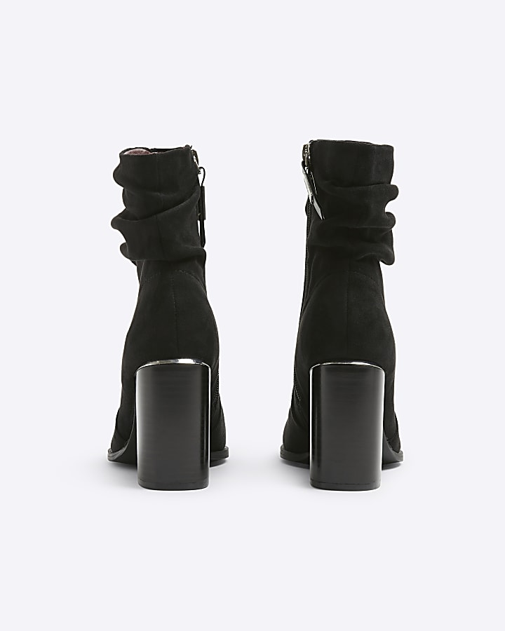 Black Slouch Heeled Ankle Boots